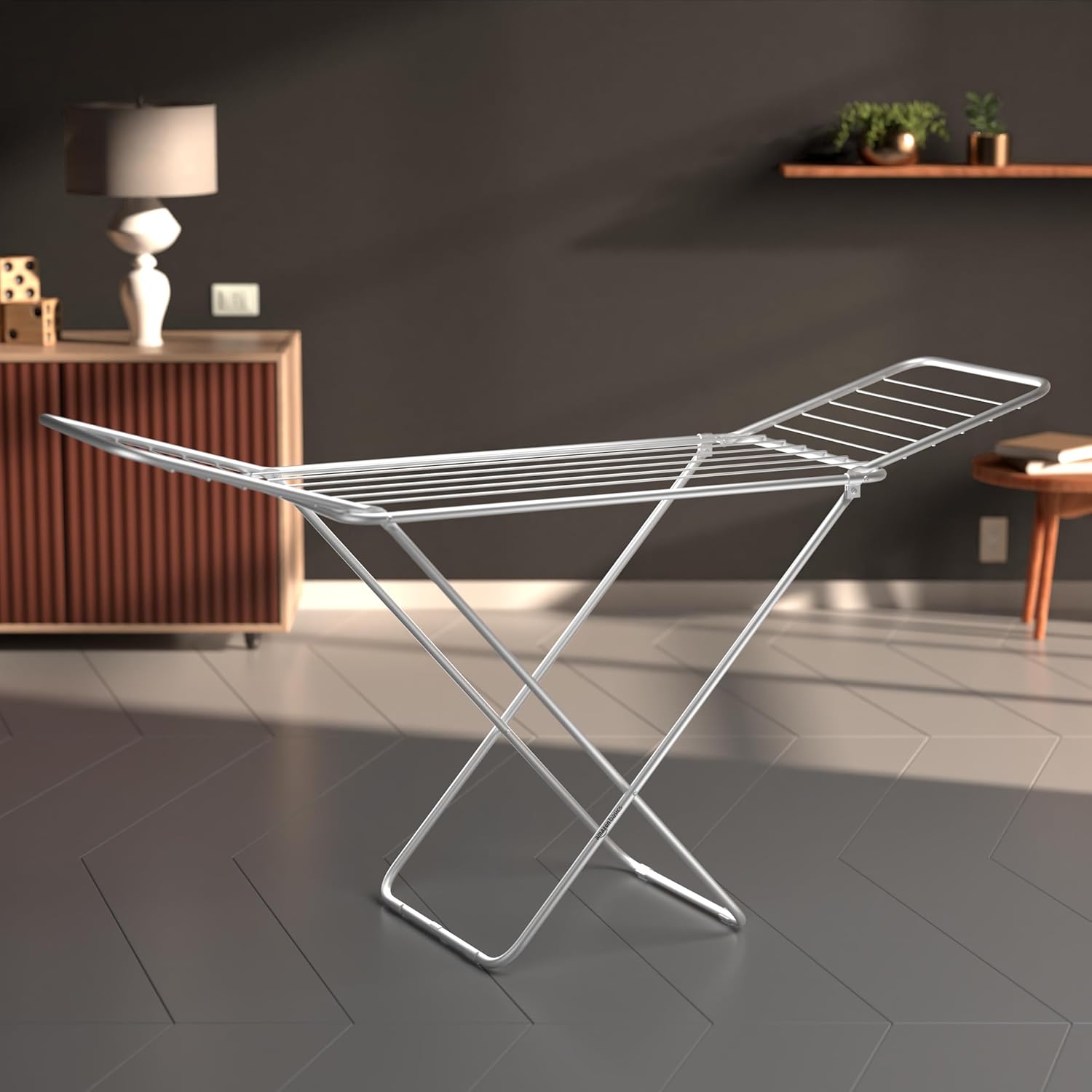 AmazonBasics Mild Steel Cloth Drying Stand - 3 Way Folding, 42 Feet Drying Length, 20 Drying Rails, Lightweight (Silver)